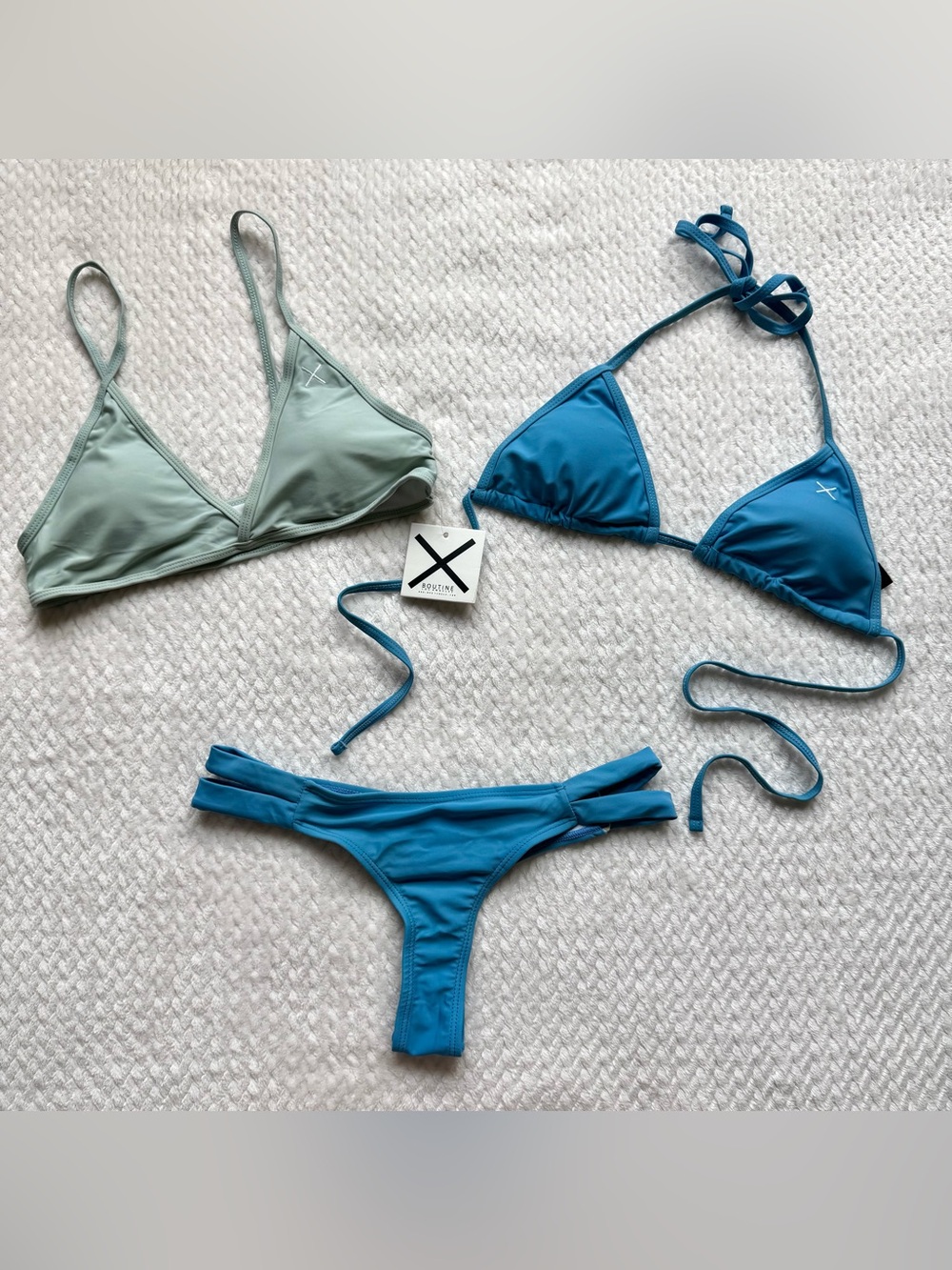 Boutine LA 3 Pc Bikini Set Swimsuit M Blue Mint 2 Tops 1 Bottom Beach Resort NWT
